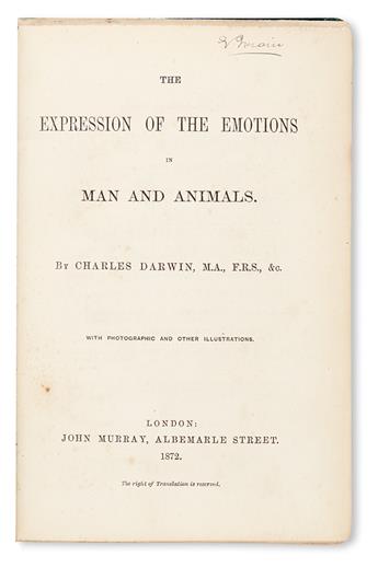 MEDICINE  DARWIN, CHARLES.  The Expression of the Emotions in Man and Animals.  1872